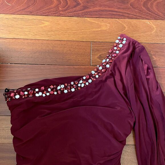 DEB Y2K Mini Dress One Shoulder Romantic Ruched Rhinestone Prom HOCO Sexy - Picture 6 of 9